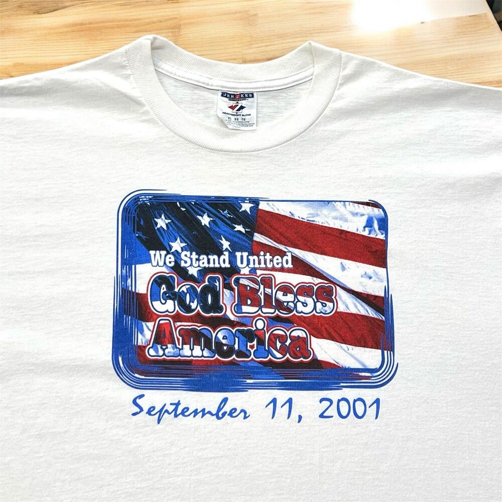 Y2K God Bless America Shirt Mens XL September 11th 2001 USA Patriotic Flag 9/11